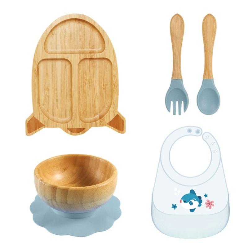Cartoon Design Baby Fütterteller-Set Kinder Beikostschüssel mit stabilem Saugfuß für frühe Esser