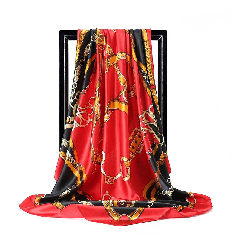 New Women Silk Scarf For Neck Hair Designer Bag Warp Soft Neckerchief Hijab Headscarf Female Foulard Print Paisley Scarf 90*90cm