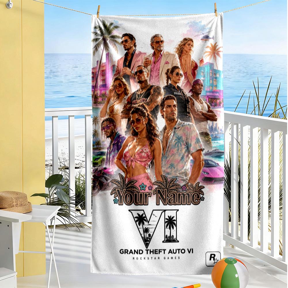 Grand Theft Auto Customizable Name Beach Towel High Absorbency & Quick-Dry Ideal for Travel Outdoor Swim Pool Yoga Surf Camping Hiking Gym Gift Holida