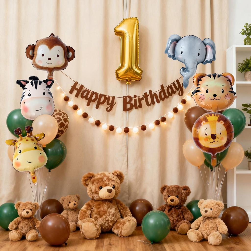 Jungle Animal Head Foil Balloons Wild One Birthday Party Decorations Kids Favors Safari Animals Balloons Baby Shower Supplies