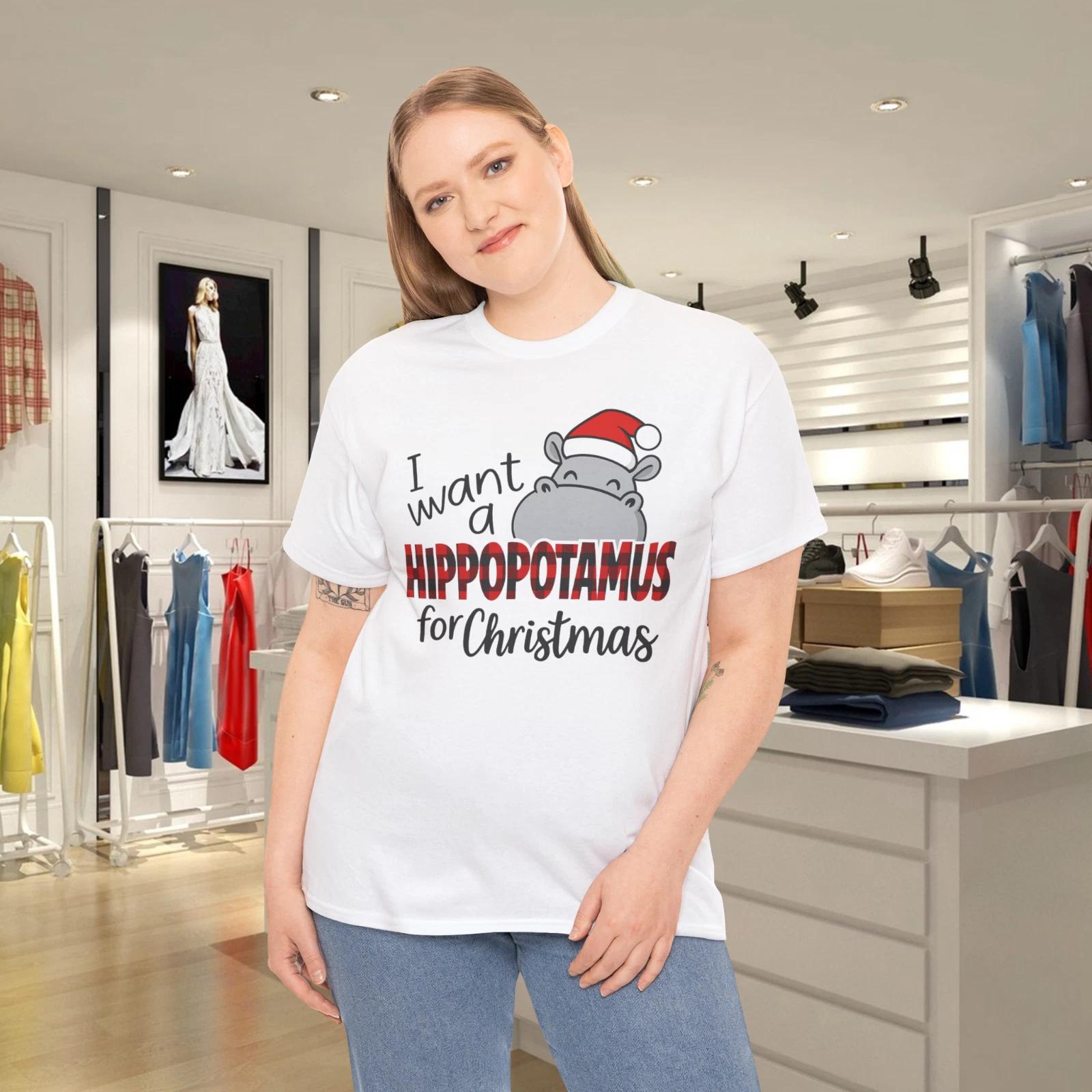 Hippo Christmas Print Short Sleeve T- Shirt S