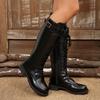 High Women’s Lace-Up Over-the-Knee Strappy Rider Boots with Belt Buckle, Petite to Plus Size 43.
