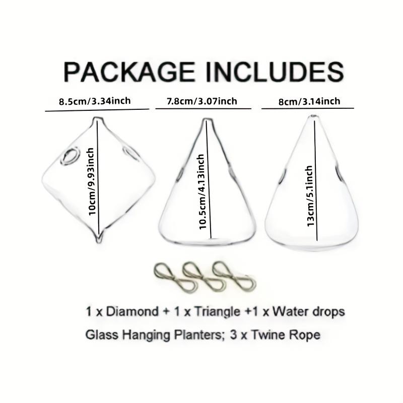 3pcs Hanging Glass Hydroponic Planter Geometric Shape Water Plant Vases Home Decor Indoor Outdoor Hanging Plant Container Garden