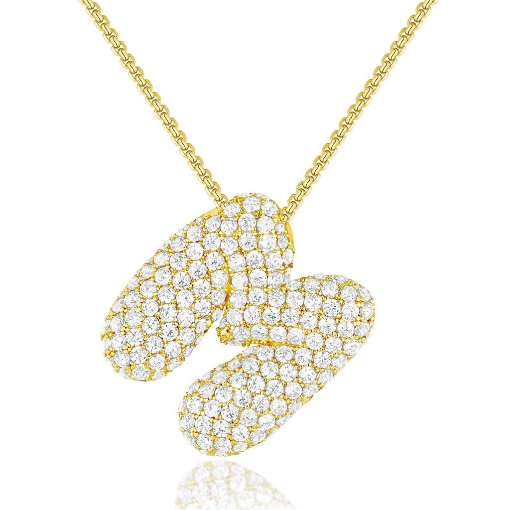 18K Gold Plated Waterproof Thick Bubble Alphabet Letter Clavicle Choker Necklace Sparkling Rhinestone Balloon Initial