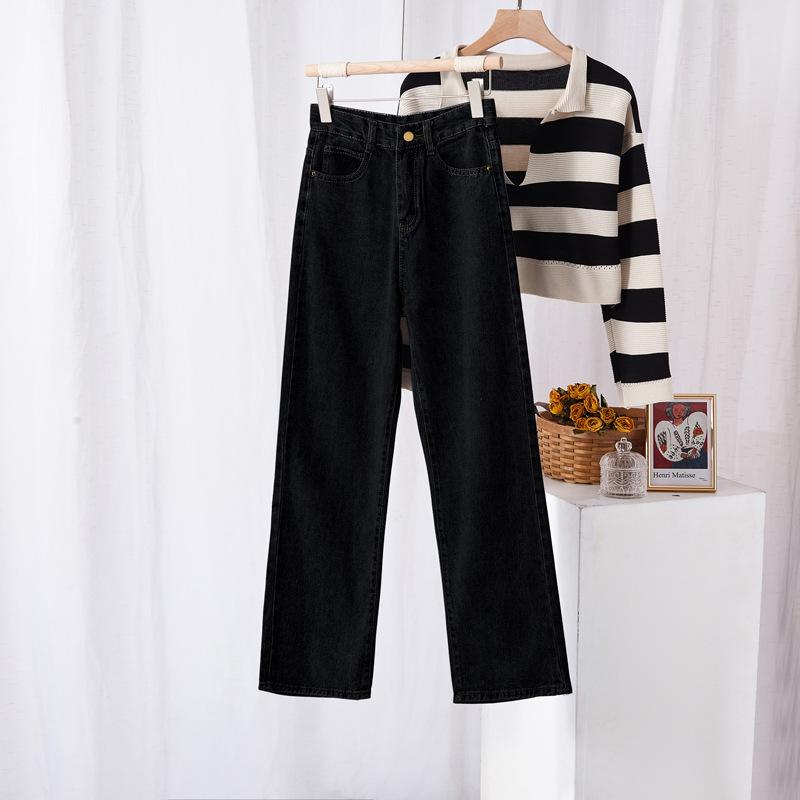 Women s High Waist Wide Leg Jeans Loose Straight Leg Floor Length Vintage Washed Denim Trousers S