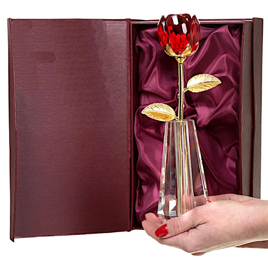 Beautiful crystal rose with vase symbol of love gift for wife girlfriend for birthday wedding anniversary Valentine's Day with decorative case