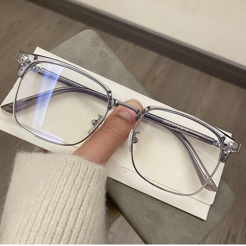 Plain Slimming Artifact Flat Glasses Eye Protection Anti-Blue Light Glasses Women'S Eyebrows Glasses Frame Black Silver Frame Myopia Glasses