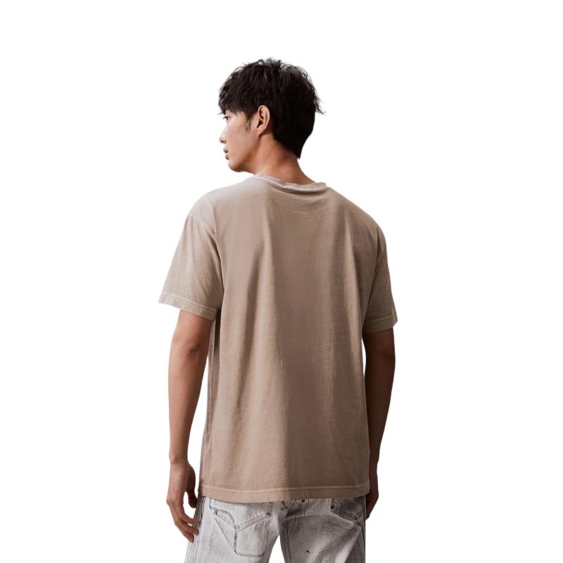 Calvin Klein Casual Commuting Letter Print Cotton Short Sleeve T-Shirt Men Tops Honey-Tea-Brown ZM02716