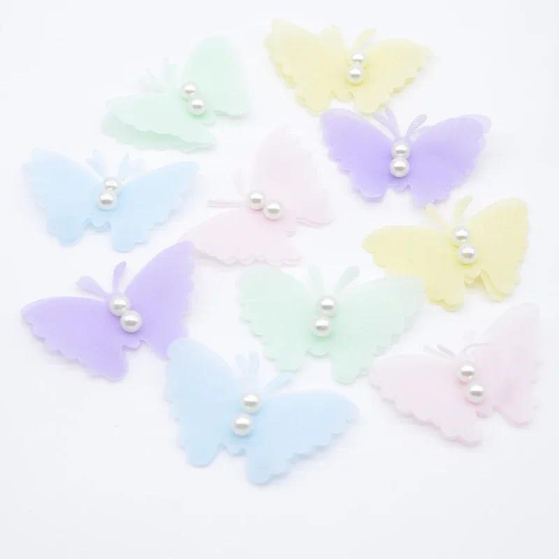 

10 шт. 50*34 мм двойная сетка бабочка с бисером для одежды шляпа ткань швейные нашивки своими руками головные уборы заколки для волос декор аксессуары разноцветный