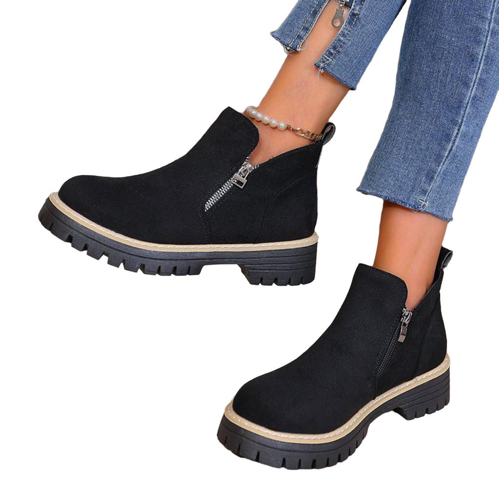 Women's Fashion Side Zipper Boots, Stylish Fall Winter Booties for Casual Everyday Wear