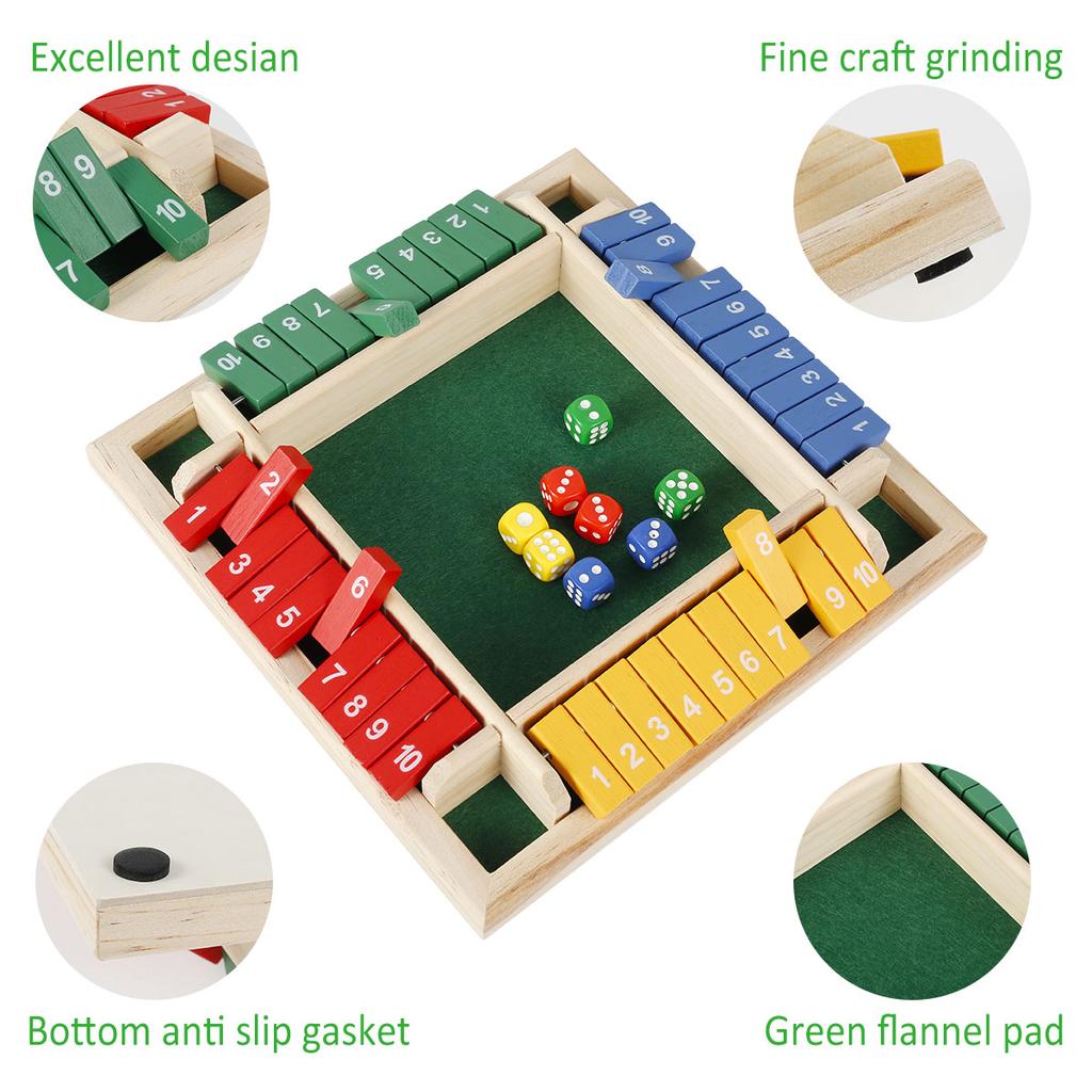 Wooden Dice Board Game Shut the Box 4 Player Shut the Boxes Toys Interactive Shut the Box Dice Game for Family Interaction Games