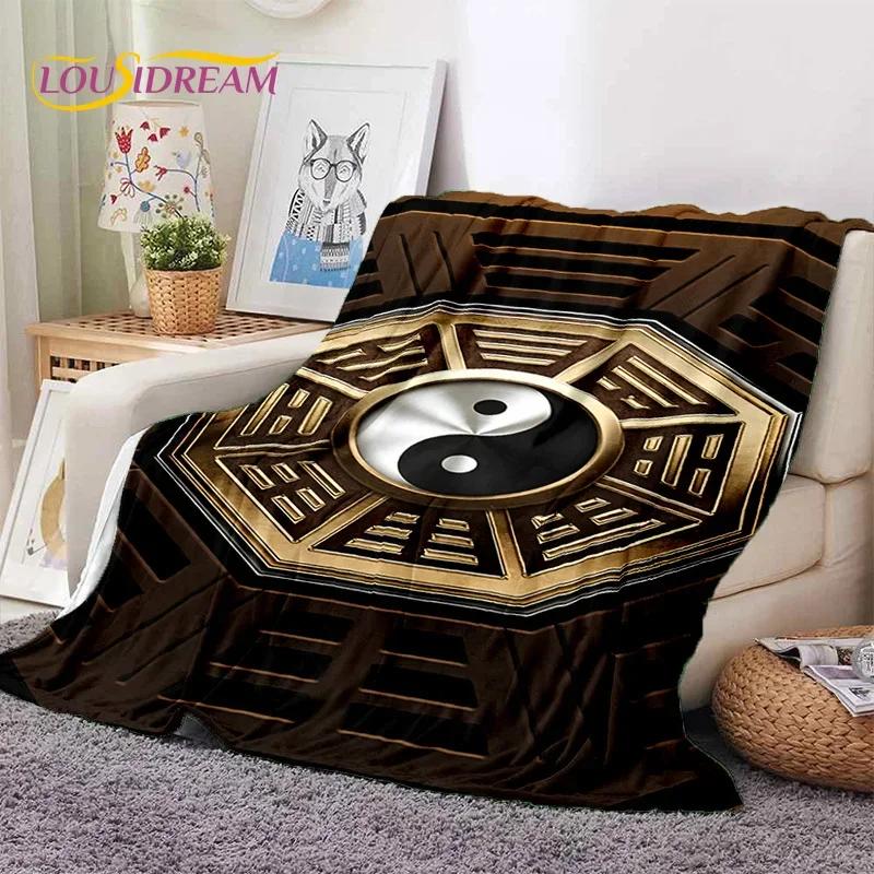 Natur Yin Yang Chinesische Tai Chi Bagua Weiche Flanelldecke für Betten Schlafzimmer Sofa Picknick, Überwurfdecke zum Zudecken Outdoor Nickerchen Geschenk