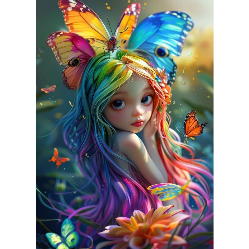 Poster e Stampe di Farfalle Colorate, Fate, Fiori Fantasy, Ragazza dei Fiori, Pittura su Tela, Arte da Parete, Quadro per Soggiorno, Decorazione per la Casa