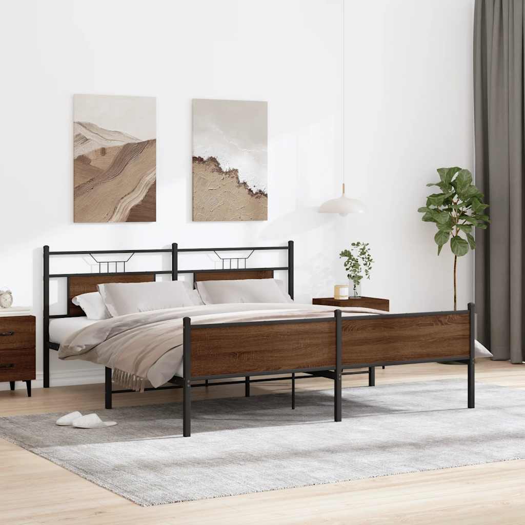 Metal Bed without Mattress Brown Oak Look 160x200 cm