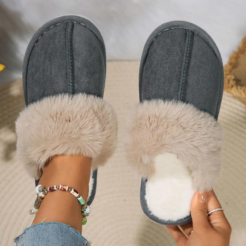 Fashion Women Plush Warm Home Flat Slippers Soft Comfortable Winter Cotton Shoes Indoor Plush Slippers