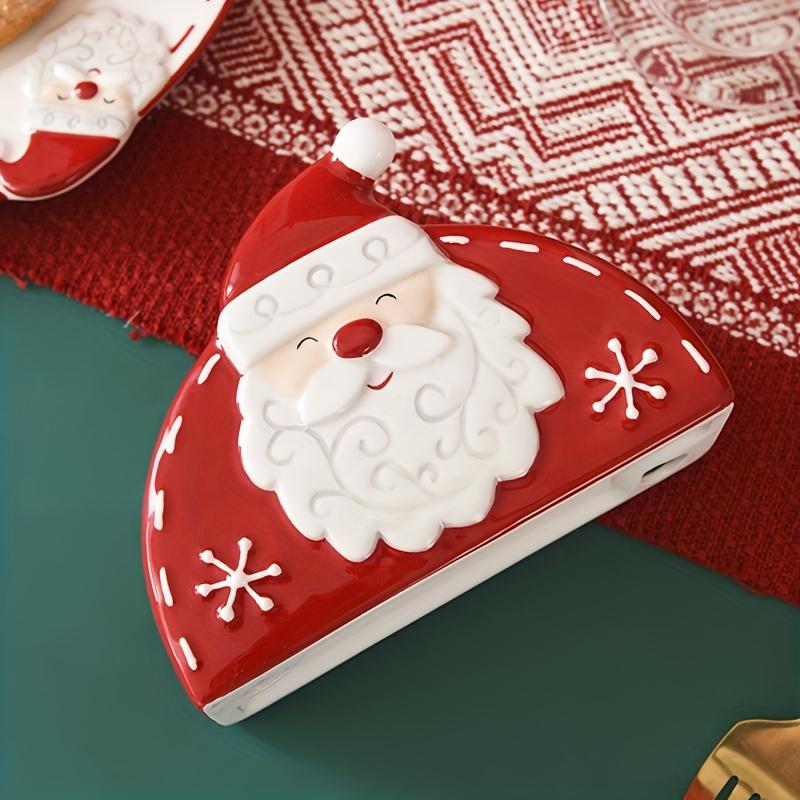 Christmas Santa Claus Ceramic Napkin Holder  Decorative Tabletop Paper Tissue Stand, Embossed Cartoon Holiday Design