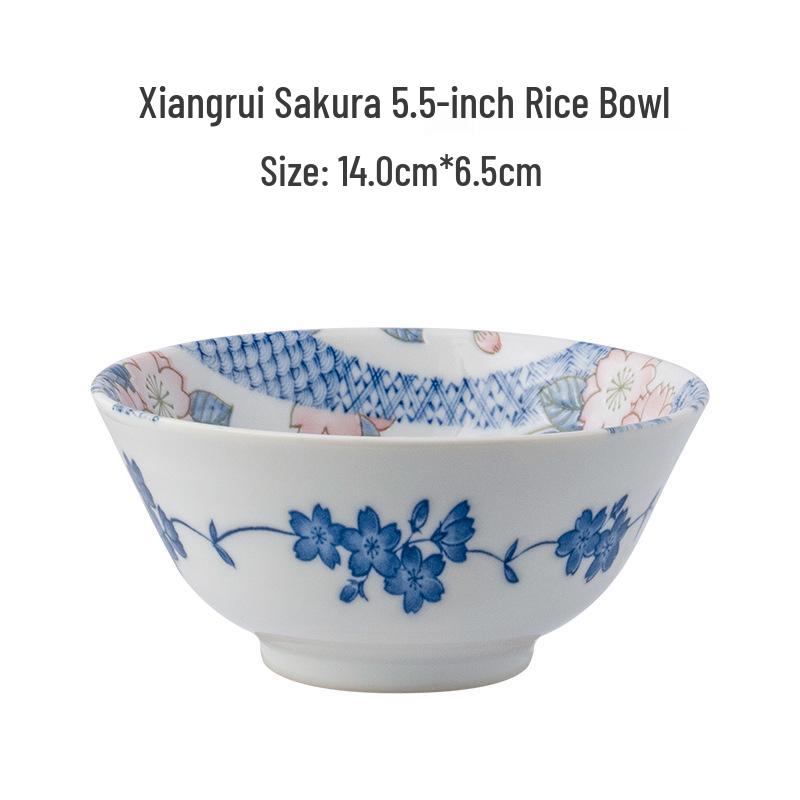 Japanese Mino Ware Ceramic Tableware Set: Creative Underglaze Fruit Plate, Noodle Bowl, and Rice Dish.