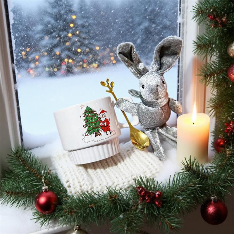 Santa Claus Ceramic Mug Christmas Gifts Coffee Cup with Gift box and spoon Rabbit doll Breakfast Milk Cup Home/Office Water Cup
