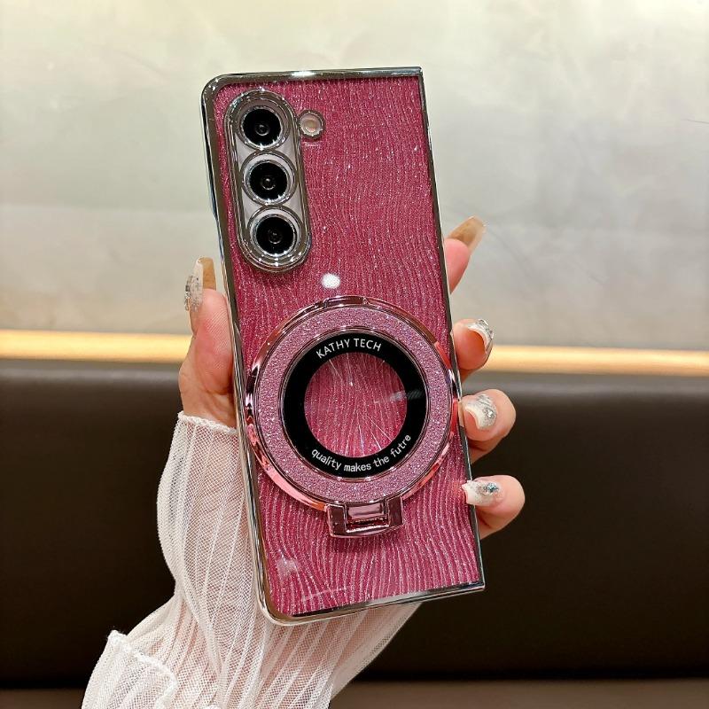 Coque de téléphone scintillante avec anneau électrolytique pour Samsung Galaxy Z Fold 6 5 4 3 Fold 6 Fold 5 Fold 4 Fold 3 Coque magnétique antichoc