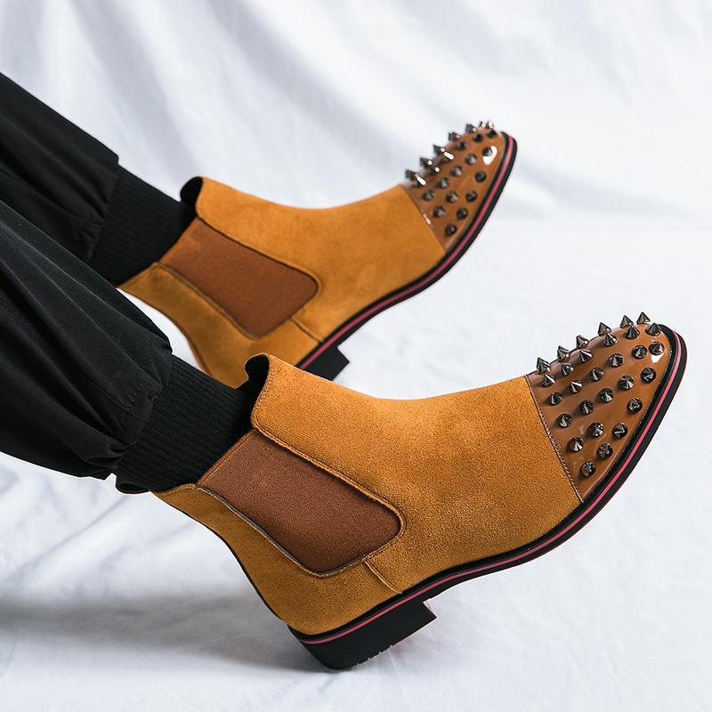 

Осень и зима новая мужская деловая матовая обувь из ретро-кожи с высоким верхом, остроносая, повседневная, модная, с персонализированными заклепками, ботинки для ног 38