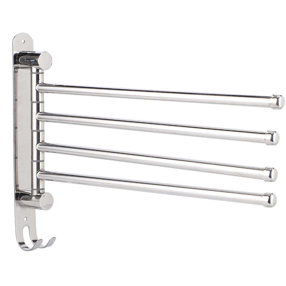 WallHanging Stainless Steel 180 Degrees  Rotating Towel Rack Hanger with 4 Rods for Bathroom Toilet