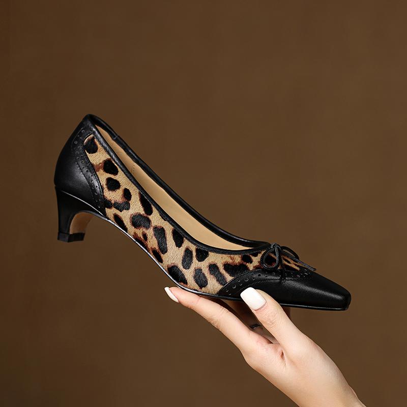 Mode 2025 Nya Vårkängor Dam Pumps Fyrkantig Tå Hästhår Äkta Läderskor För Dam Blandade Färger Brogue Damskor Smal Mun