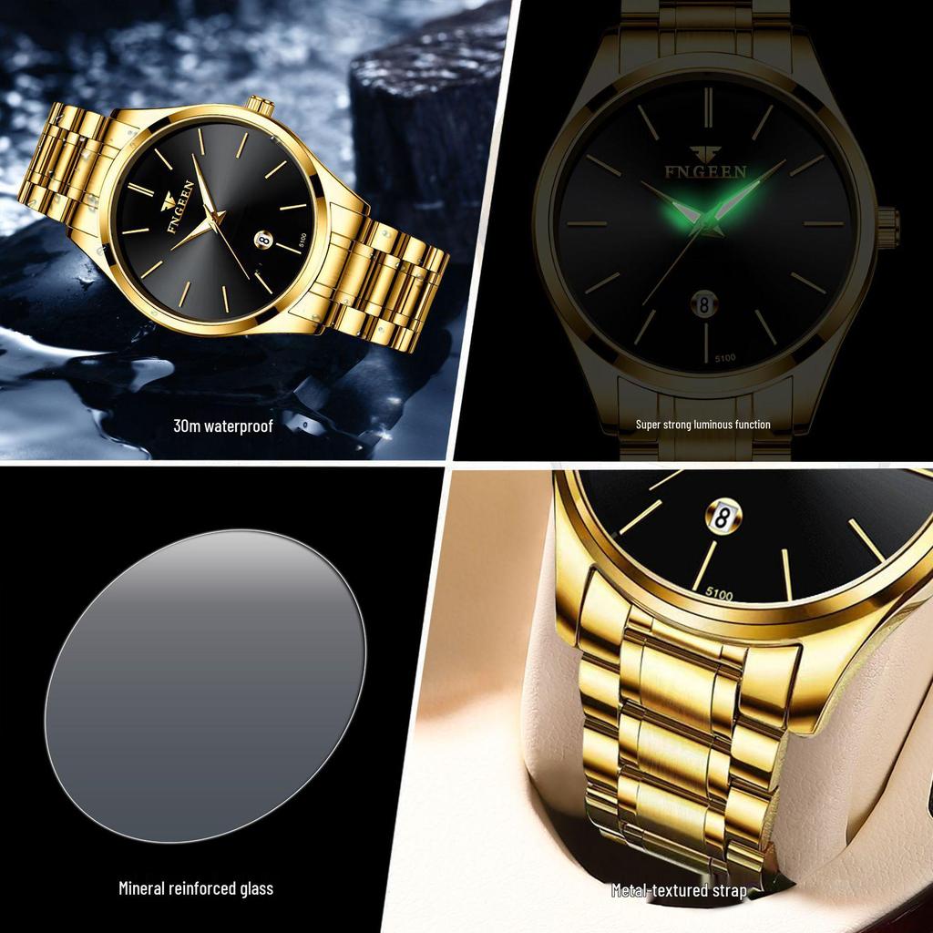 Fengzun Ultra-Thin Black Quartz Mesh Strap Waterproof Men's Watch