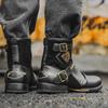 Retro Men's Boots Fashion Metal Buckle Side Zipper Ankle Boots Outdoor Non-slip Wear-resistant Casual Boots Botas Para Hombre