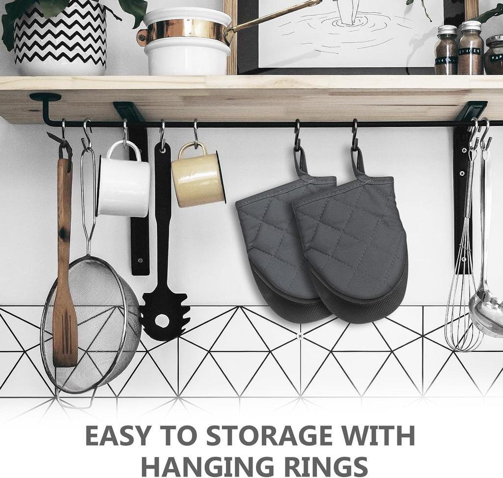 1 pár krátkých chňapek do trouby - Silikonové kuchyňské rukavice do trouby, vysoce tepelně odolné, pro BBQ, pečení, vaření a grilování