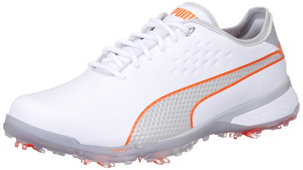 Puma ProAdapt Delta Golf Puma Size 2E Spikes, Men's, White/Vibrant Orange, 25.5cm,