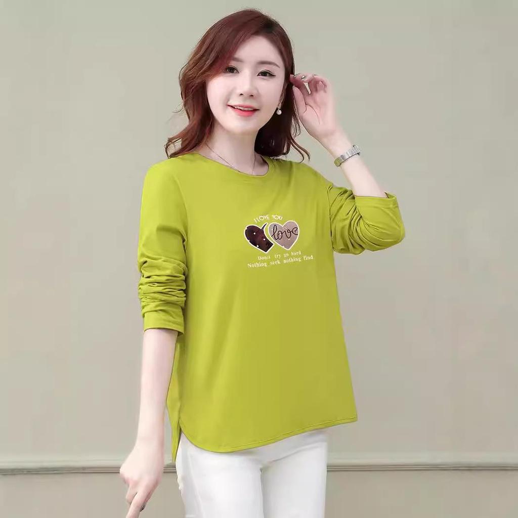 Dam T-shirt med lång ärm i ren bomull, Lätt baslager, Höst 2025-stil