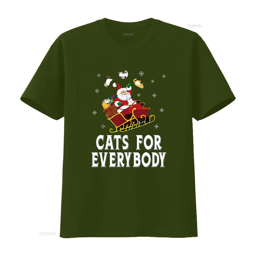 Cats For Everybody Christmas Cat Funny Xmas Women Santa T Shirt Vintage Washed Casual Slightly Homme Stretched Breathable