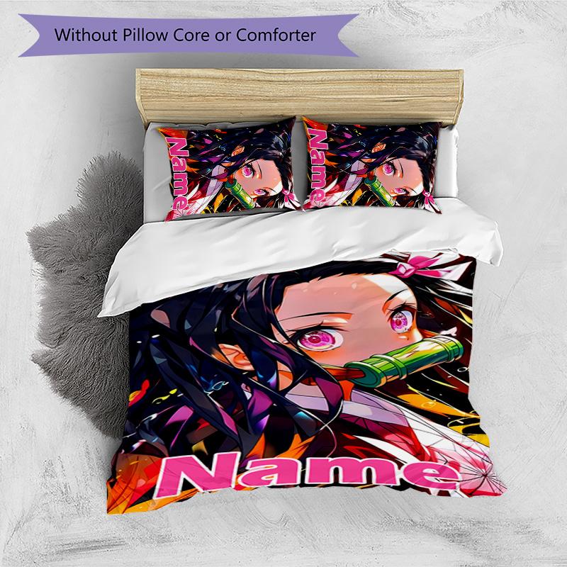 3pcs Demon Slayer6 Cover Set - Personalized Name, HD Printed Bedding with 1 Cover and 2 Pillowcases - Perfect for Home Decor, Easy Care