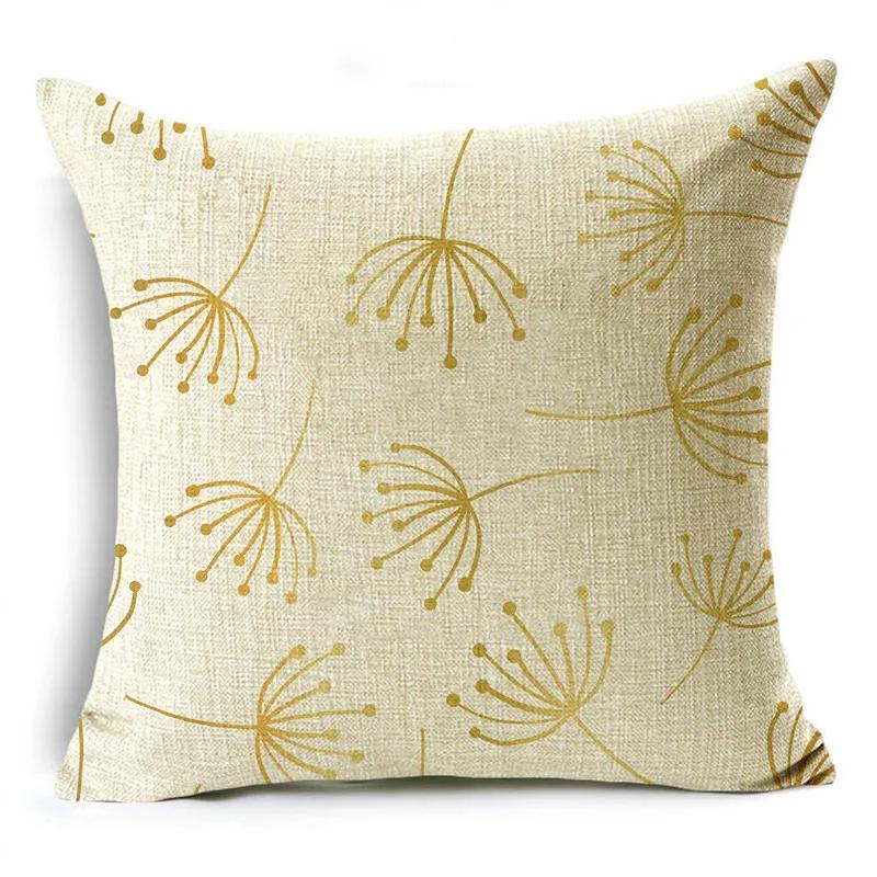 Nordic Style Golden Leaf Simple Bedside Cushion Cover Living Room Sofa Decoration Pillowcase 4040cm/4545cm/5050cm