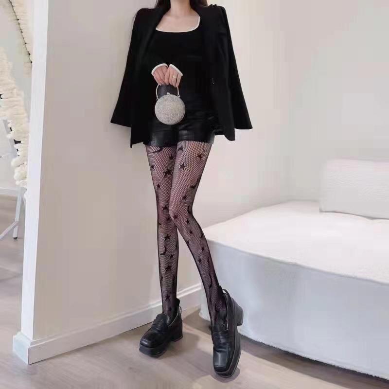 Lolita Sexy Jk Fishnet Stockings JK Girls Tights Black Star Moon Pattern Pantyhose Ladies Stocking Big Elastic Girls WomenTights