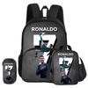 Ronaldo 3 Pcs Set with Front Pocket Backpack Football Sport with Thermal Insulated Lunch Tote Purse CR Football Star Pencil Case