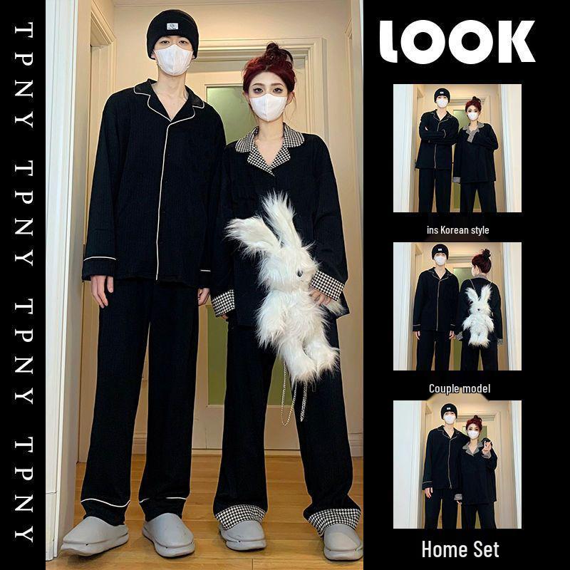 Women s Spring & Autumn Long Sleeve Pajama Set - Imitation Cotton, Round Neck, Long Pants Men s Size 6