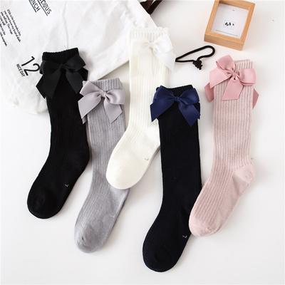 Solide Kindersocken mit Schleifen Baumwolle Baby Mädchen Socken Weich Kleinkinder Lange Socken für Kinder Prinzessin Kniestrümpfe für Mädchen Frühling Herbst