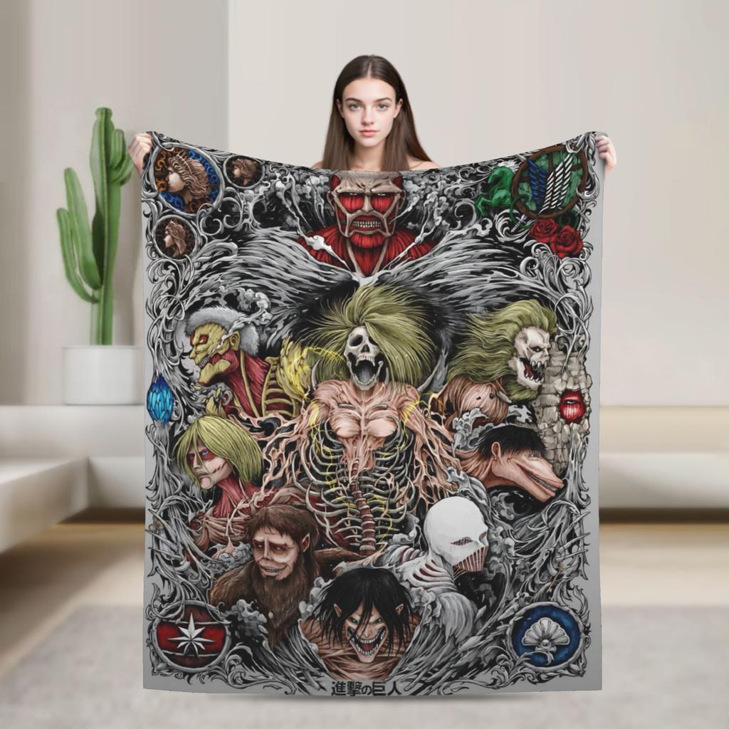 Attack On Titan Eren Anime Cartoon Knitted Blankets Fighter Wool Throw Blanket Home Print Lightweight Bedspreads Multi-function