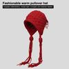 1 Stück Handgefertigte Häkelmütze aus buntem Garn für Damen Winter Gestrickte Beanie-Mütze mit Ohrenklappen, Quaste und Bommel