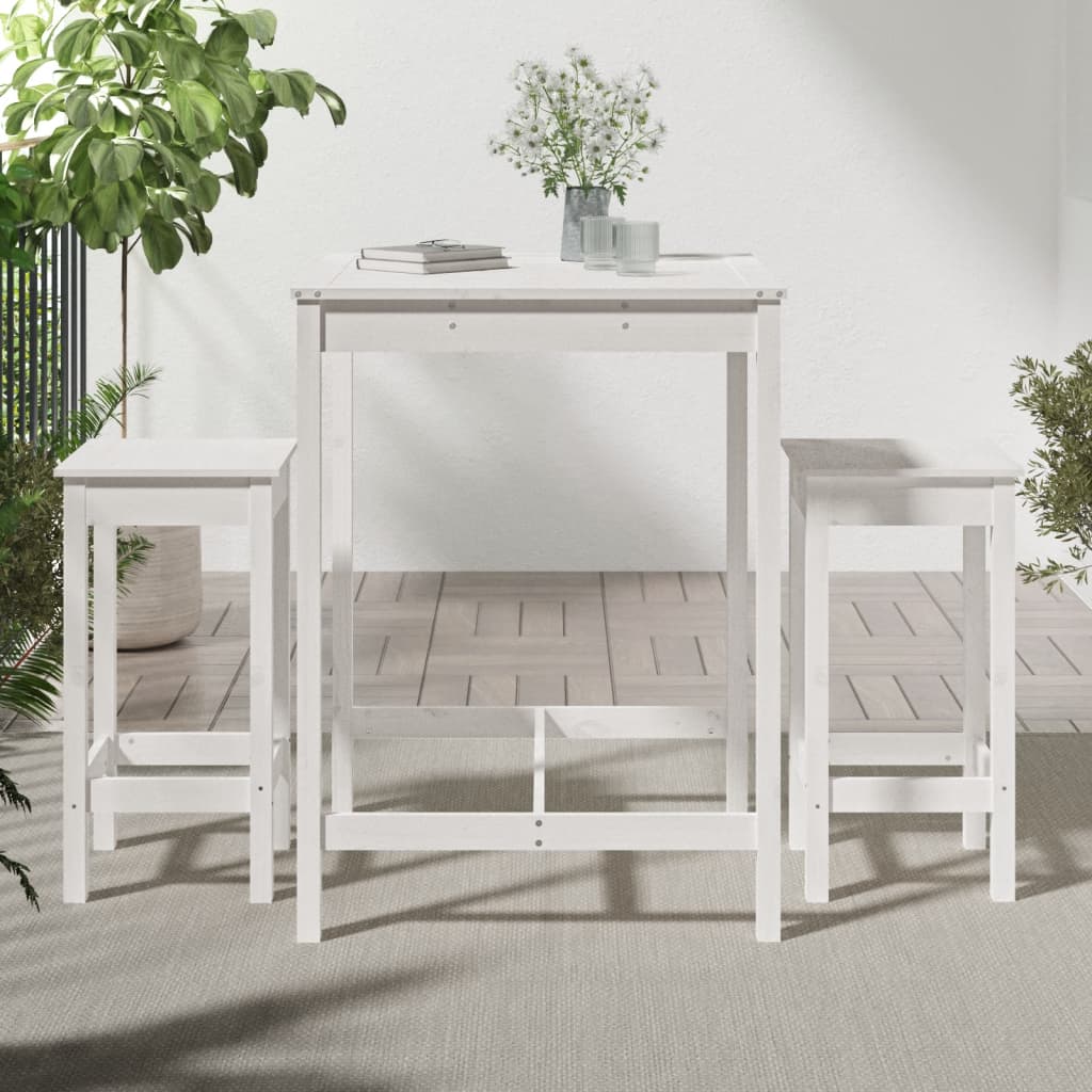 Vidaxl 3-Cz. White Pine Wood Garden Bar Furniture Set