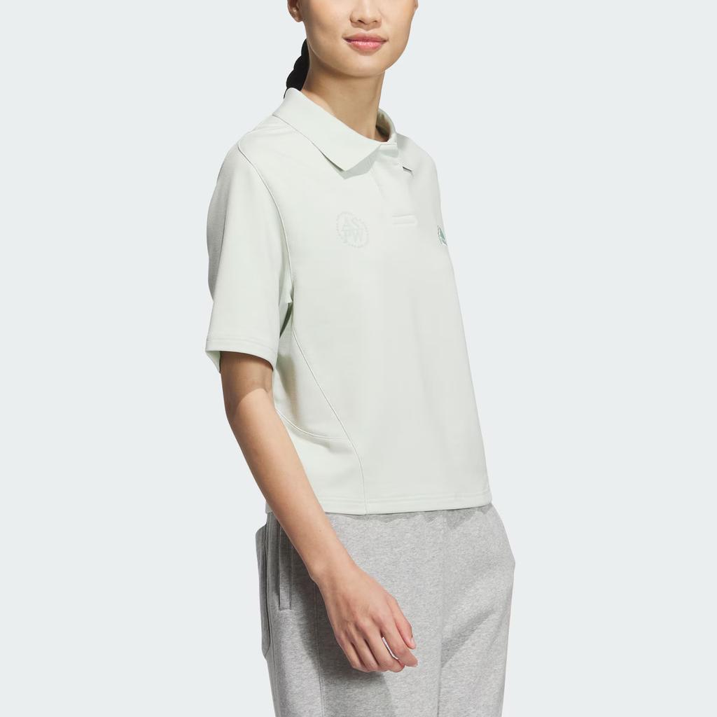 adidas Lounge Short Sleeve Polo Shirt Women Tops Linen-Green JJ3603