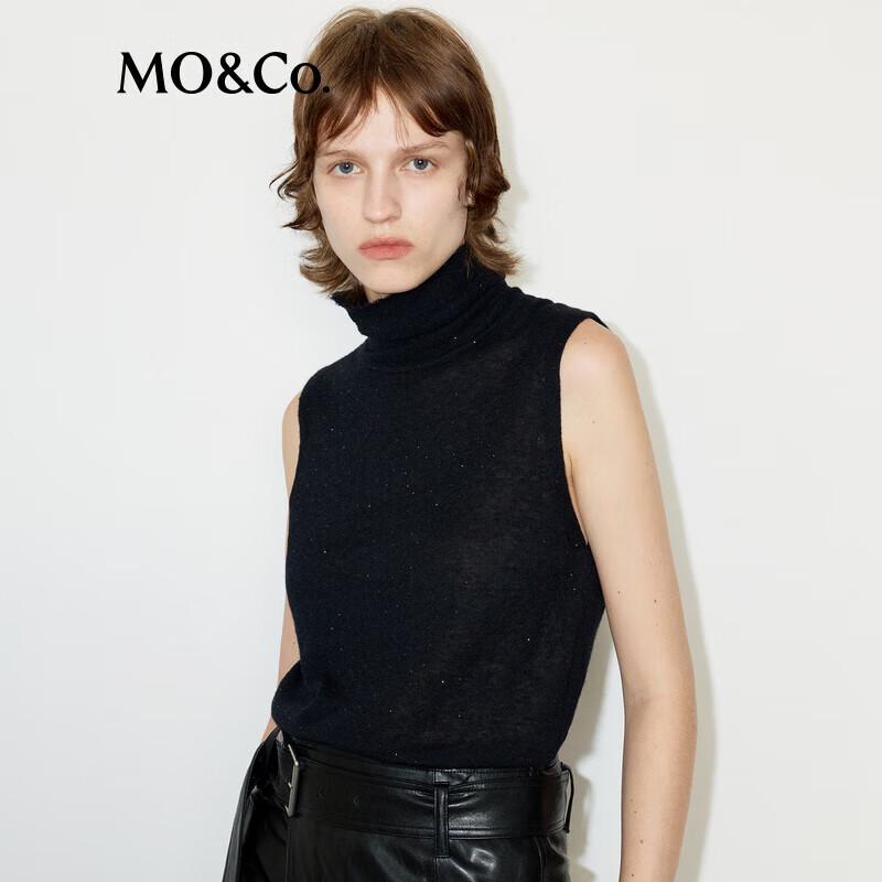 MO&Co. Women's Rhinestone Embellished Baby Alpaca Blend Sleeveless Turtleneck Sweater