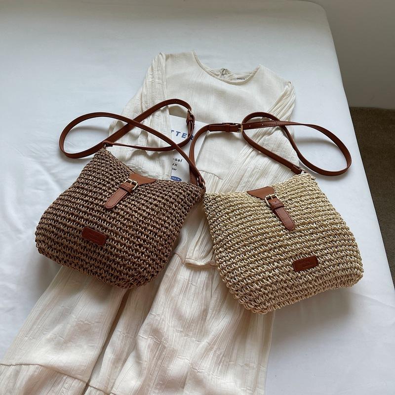 Ladies Fashion Summer Straw Crossbody Bag Women Beach Holiday Shopping Woven Shoulder Handbag Messenger Purses for Women Bags