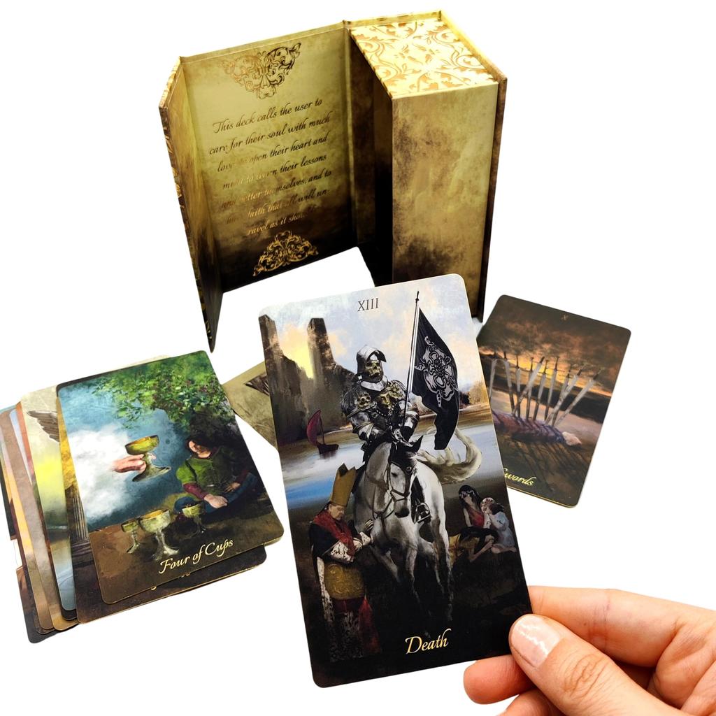 La Muci Baroque Gold Foil Tarot Deck with Edges Unique Artwork – 78-Card Beginner's Guidebook, Gold-Plated &