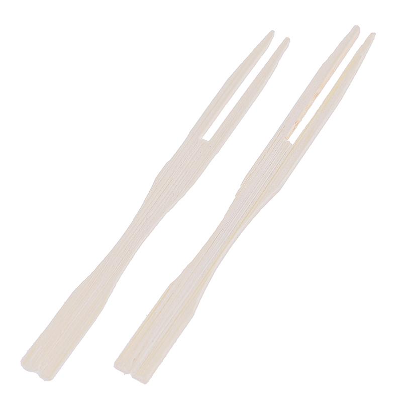 100Pcs/Set Bamboo Cocktail Forks Bbq Fruit Pick Beige 9Cm Stick Skewers