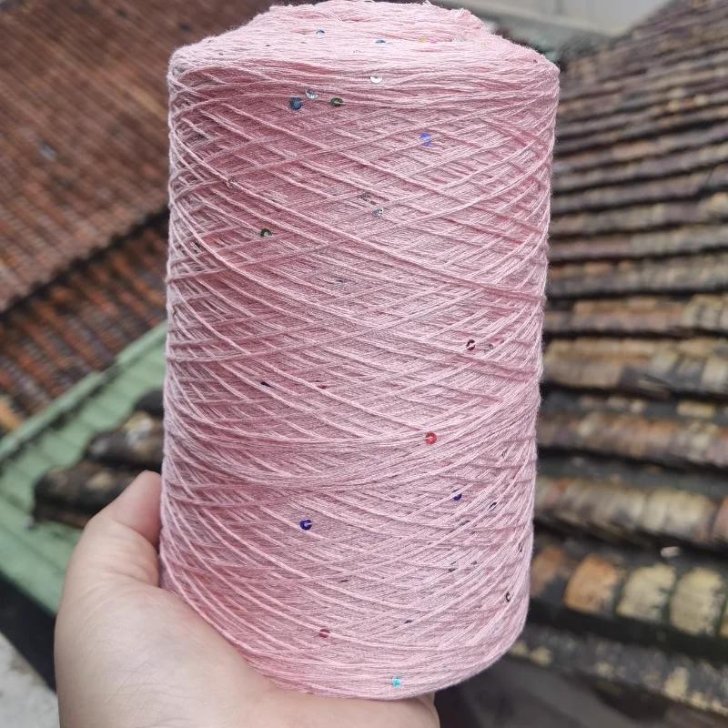 Number 6 Coarse Fine Crochet Thread Sequin Silk Linen Lace Thread with Pearl Beads DIY Scarf Sweater Knitting