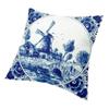 Dutch Blue Delft Cushion Cover 40X40Cm Vintage Windmill And Bridge Art Pillow Case For Sofa Square Pillowcase Home Decorative