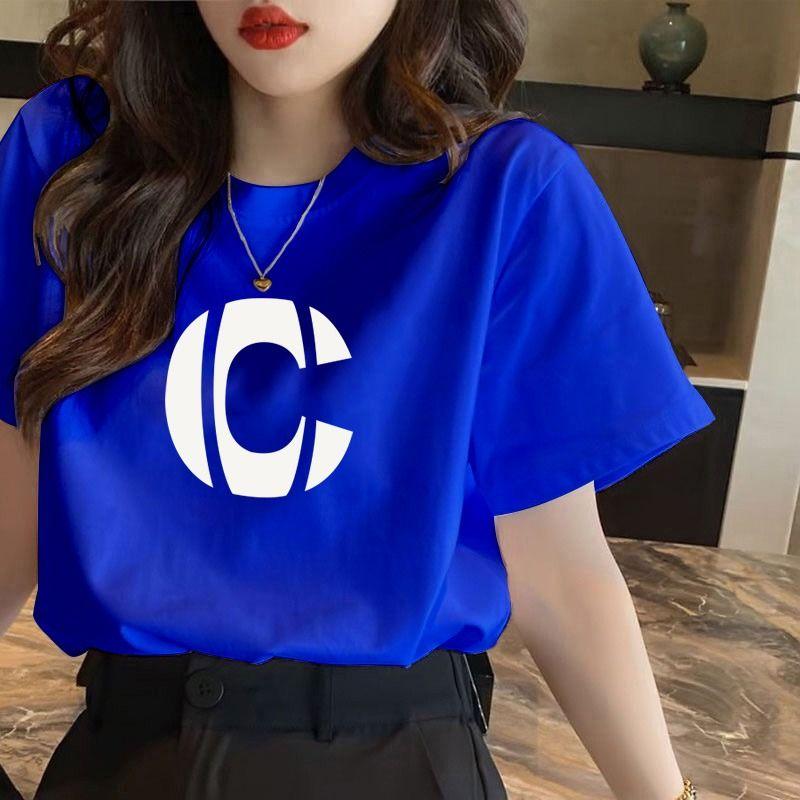 

Summer Korean Style Cotton Short Sleeve Tshirt Women Loose Sweet Print Tee Tops L синій