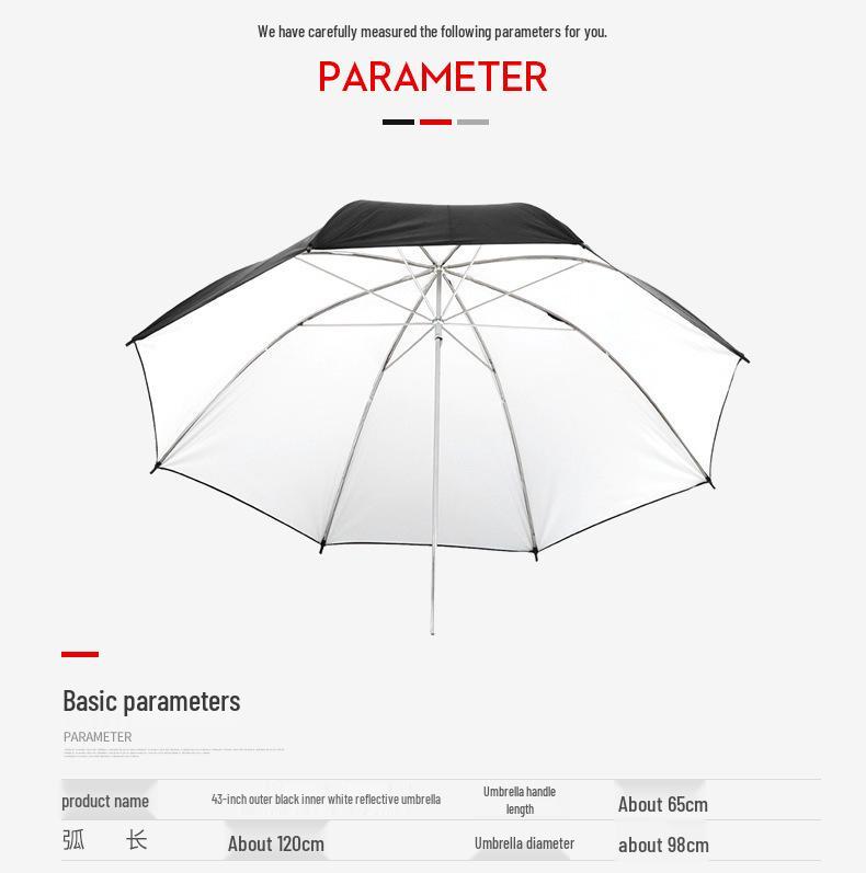 Black & White Reflective Photography Umbrella - Studio & Outdoor Parabolic Diffuser